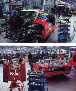 frenchcurious:  Ferrari sans Enzo - Maranello en 1989 - chaîne de montage des F40 - Automobiles Classiques décembre 1989 / janvier 1990 
