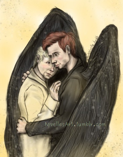 nivellesart:Crowley and Aziraphale, drawn for What comes After in the Good Omens Big Bang 2019