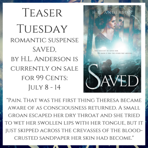 Teaser Tuesday romantic suspense SAVED, by H.L. Anderson is currently on sale for 99 Cents: July 8 -