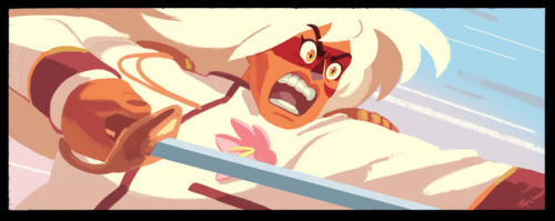 loopy-lupe:  I redrew a couple utena fight scenes with pearl and jasper for fun but I got so excited with it that I fleshed it out into a bigger sequence! (i think it’s about half utena, half my shots. i especially had to do the flower stab scene) I