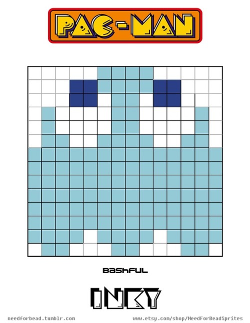 Pac-Man:  InkyPac-Man is owned by Namco.Find more Pac-Man perler bead patterns and links to my 