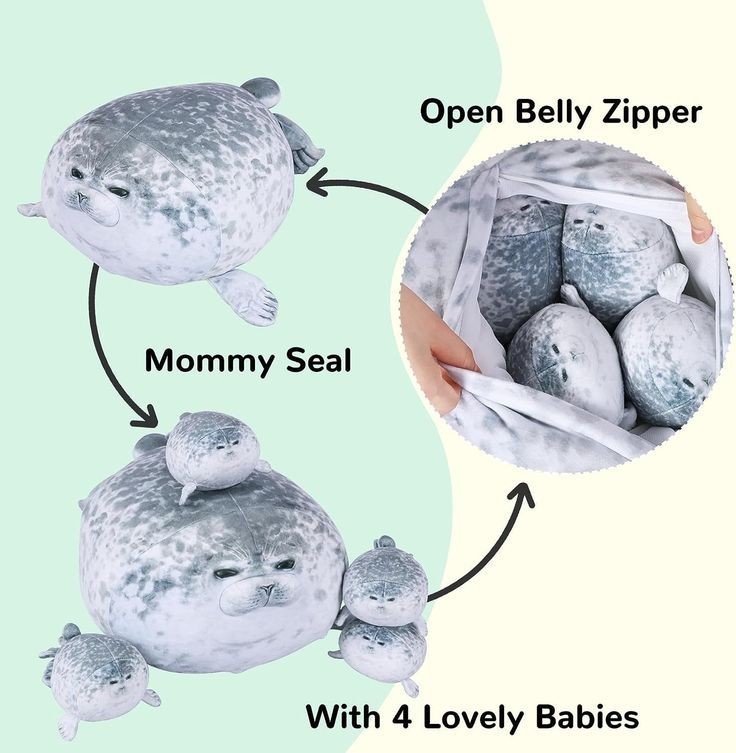 It's a meme. The mommy stuffed seal has a zipper open belly, inside of which are four lovely babies!