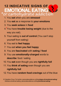  fatgirlgetsfitatlast:  * Any of these signs can also be equated to Carbohydrate Addiction. For someone who is addicted to carbs, they literally cannot control their body’s physical NEED for glycogen. In addition to starting a never-ending cycle of
