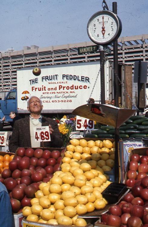 cityofbostonarchives:Fruit vendor at Haymarket, 1976, May,  Peter H. Dreyer slide collection, C