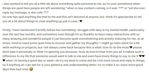 a lil personal update copied from my patreon since i feel like even though i hate discussing feeling