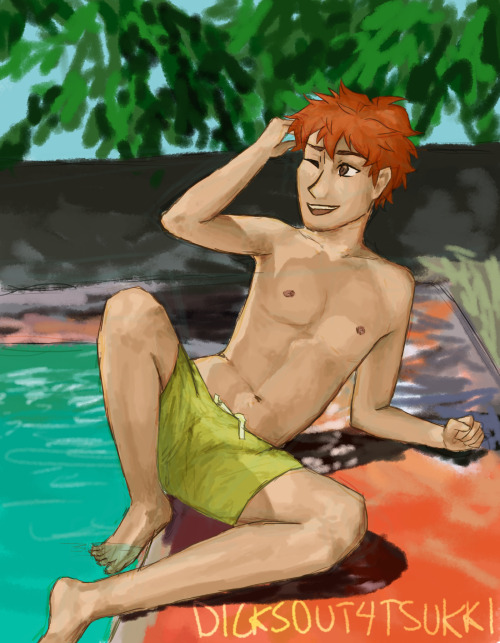 Drew Hinata lounging by the pool