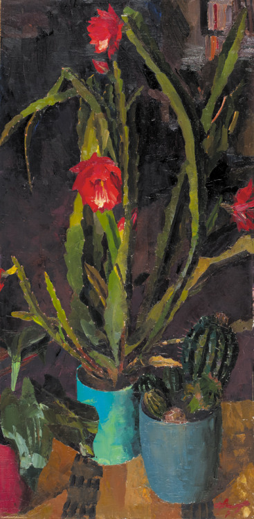 cactus-in-art:Nikolai Karacharskov (Russian, *1935)Blooming cactus, 1958