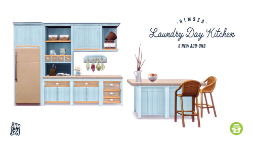 Laundry Day Kitchen from simsza 6 New Add-ons for the Sims 4 Laundry Day Stuff.This set has been put