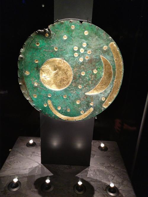 blondebrainpower:The Nebra Sky DiskFound in Germany, the Nebra Sky Disc is the oldest known material depiction of cosmic phenomena in the world. It reveals the creativity and advanced astronomical knowledge of cultures without writing.The distinctive