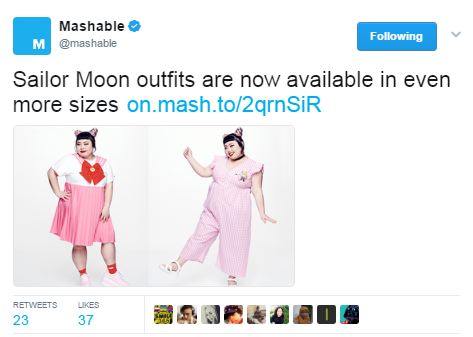 silvermoon424: black-to-the-bones:   The 14-piece range is all about body-positivity, with things from T-shirts, rompers and even Sailor Moon uniforms.   This is especially awesome because there really isn’t a lot of plus-size fashion in Japan. 