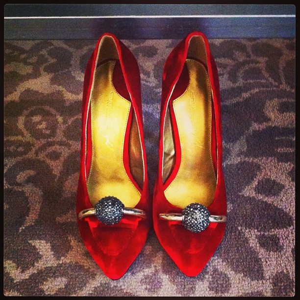 csiriano:  Russian red shoes in our Paris showroom. I love these!