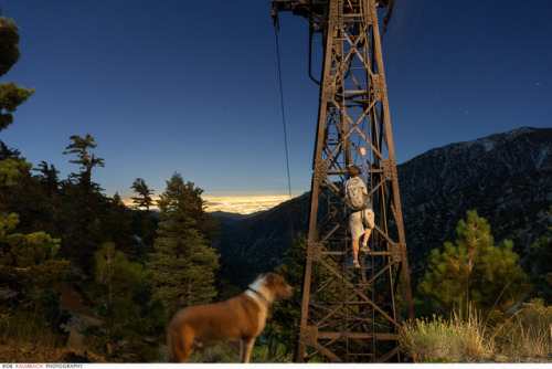 Brent and Cooper climing the ski lifts at Mt. Baldy, CA on a Full Moon Hike. 