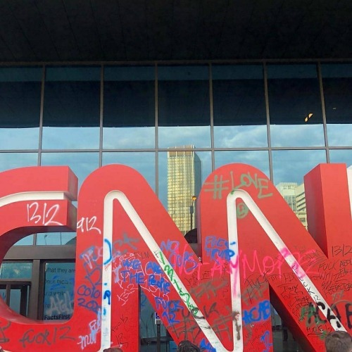 Graffiti on the CNN HQ in Atlanta during a George Floyd protest on May 29, 2020