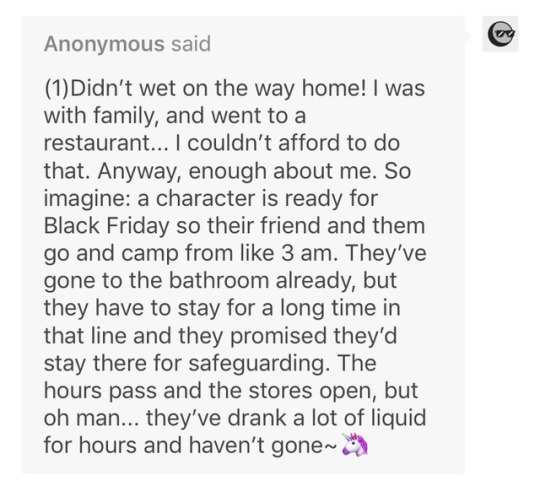 fluffy-omorashi: Lolol no it was great!!! Good Black Friday omo! 💛💛✨💛💦💛✨💦💦💛✨ I love scenarios where the character put it off until it too late! Especially when they give in and get braver to tell the friend there problem…
