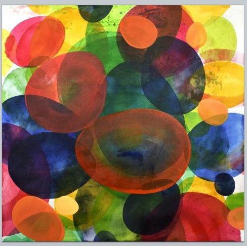 Beach Balloons 05. Acrylic on canvas. 32x32”. YeachinTsaiFineArt.com #colorfieldpainting #movement #