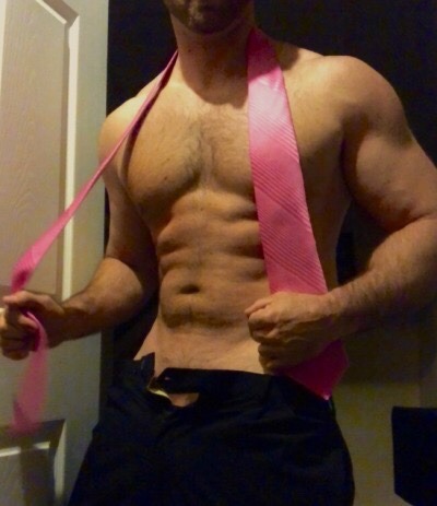 misterbody1: prettydancingdoll:Real men wear pink and this man is all Mine. You can play with my pin