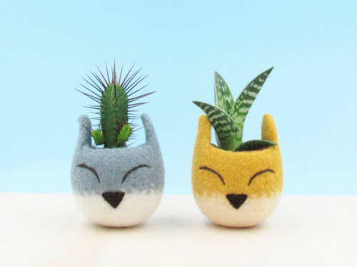 doomchylde: lesstalkmoreillustration: Handmade Felt Animal Planters By theYarnKitchen On Etsy *More