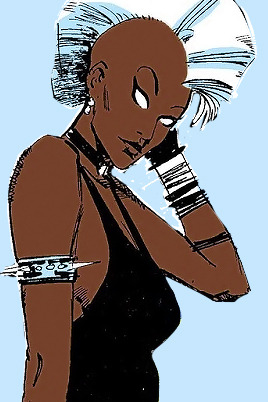 newgenesis:ORORO MUNROE in NEW MUTANTS #20 [ID: Two panels of Ororo with white eyes and her hair in 