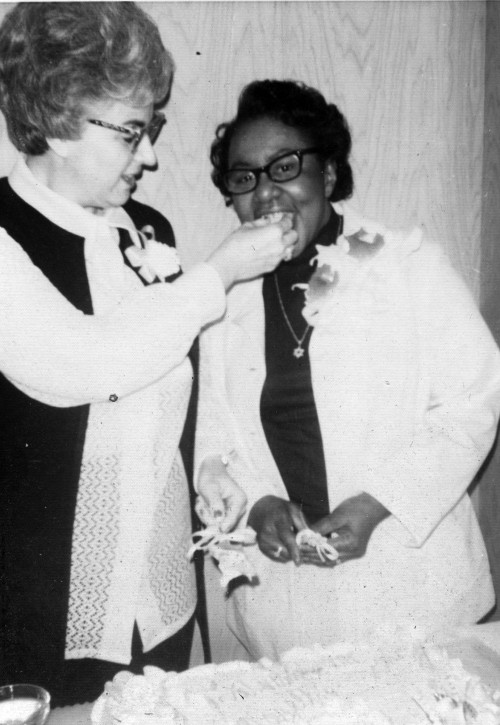 lesbianregreat:Cora Latz and Etta Perkins wedding ceremony. 1973. Cora Latz and Etta Perkins Photogr