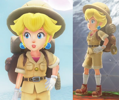 suppermariobroth:Princess Peach’s outfit seen in the Wooded Kingdom in Super Mario Odyssey (top) may