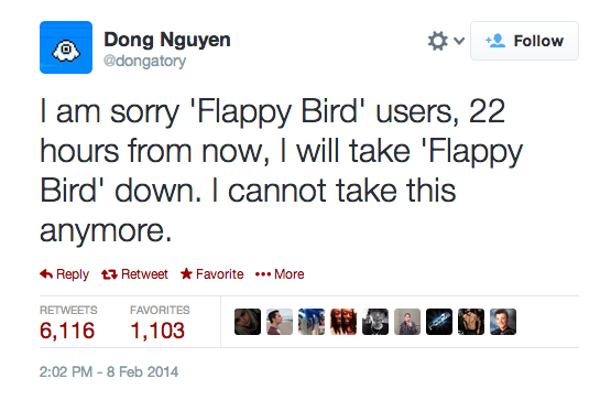 peiranoid:  literallysame:  Flappy Bird’s creator is taking the game down (x)