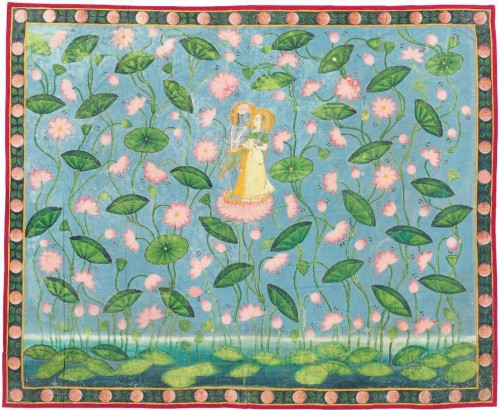 Radha and Krishna in a lotus pond. Pichwai, Rajastha