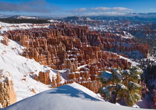 Red rock and fresh white snow makes for a perfect morning at Bryce Canyon [OC][1600x1127]