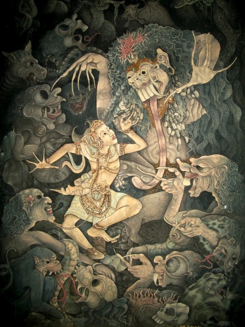 Betari Durga and Sahadewa, Balinese painting