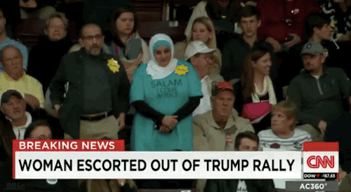 wigglebox:micdotcom:Muslim woman ejected from Trump rally for being Muslim, standingRose Hamid atten