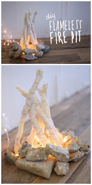 DIY Faux Campfire Tutorial from Free People.If you want the ambiance of a campfire indoors, try this