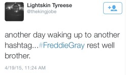 krxs10:  UNARMED BLACK MAN KILLED IN POLICE CUSTODY  On April 12, Freddie Gray, healthy and whole, was arrested by the Baltimore Police.According to his family and attorney Billy Murphy, when Freddie arrived at the hospital he had three broken vertebrae,