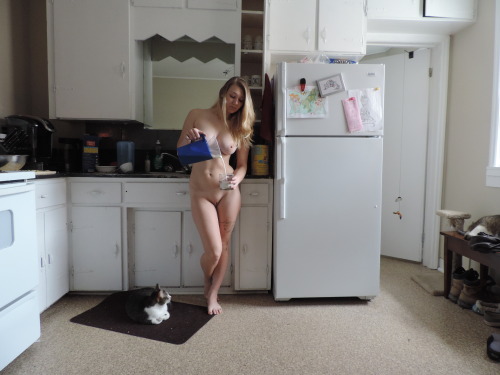 taylorrose-xx:  I found a feature on my camera that takes a picture every 30 seconds until I press the shutter again (or the camera dies). I figured I would test it while making chocomilk. Felix decided to join xx