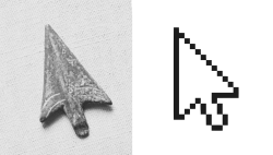 b4-16: Left: 10,000 B.C.–5000 B.C. arrowhead / Right: mouse cursor 