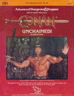 oldschoolfrp:  TSR published two AD&amp;D modules in 1984 featuring Conan, with cover art by the former governor of California.  Conan was statted as a multiclassed Level 13 Fighter/Lvl 7 Thief with Str 18(90) and 100 HP.  David “Zeb” Cook introduced