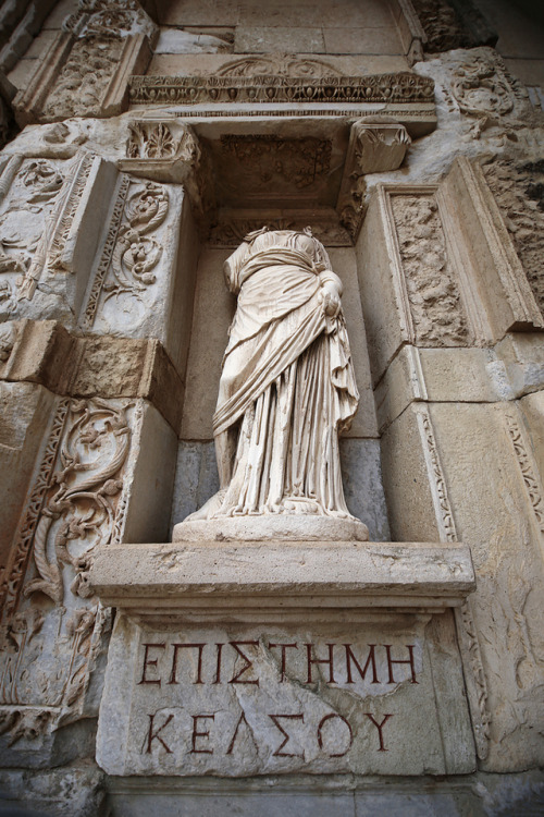 ancient-archives: Sculpture of Episteme, symbolizing Science, at the Celsus Library in Ephesus, Anat