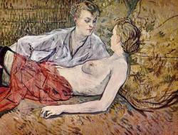 artist-lautrec:  Two Friends, 1895, Henri de Toulouse-LautrecMedium: oil on cardboard