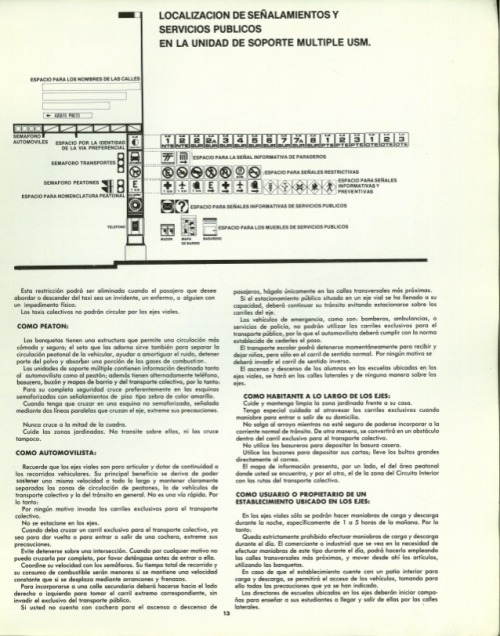 Folleto informativo del nuevo sistema de ejes viales, DDF, 1979.Diseño de señalética y mobiliario ur