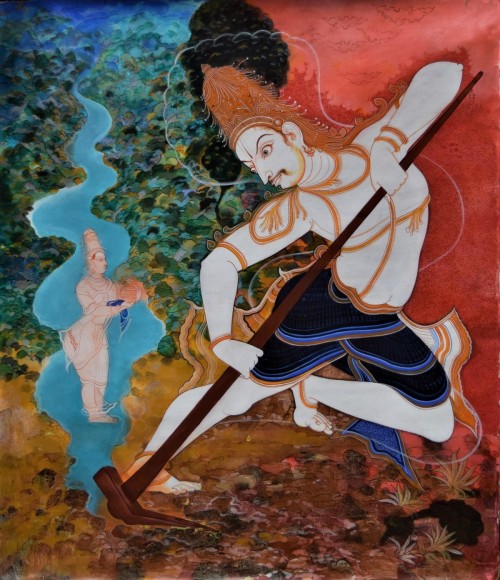 Happy Balarama Purnima!Balarama dragging the Yamuna River with his plow by Rayana Giridhar Gowd.