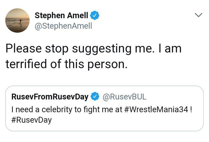 LOL! Amell does not celebrate #RusevDay