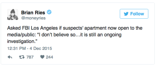 micdotcom:  Cable news just ended the San Bernardino suspects’ apartment In something that viewed like a parody of sensationalist, dystopian media, MSNBC, CNN and other news outlets pried open the boarded doorway of suspects Syed Farook and Tashfeen