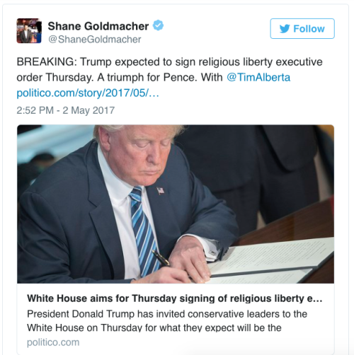 pruningthemindsgarden: witkneec: pruningthemindsgarden: micdotcom: Trump to sign religious liberty