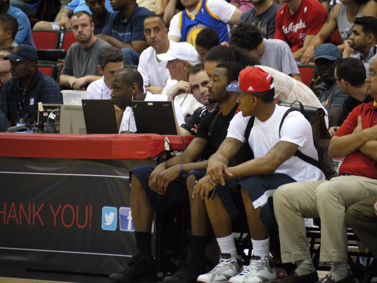 John Wall and Bradley Beal taking in the Warriors versus the Wizards.