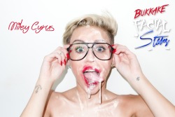 facialstars:  Miley Cyrus Bukkake cum facial