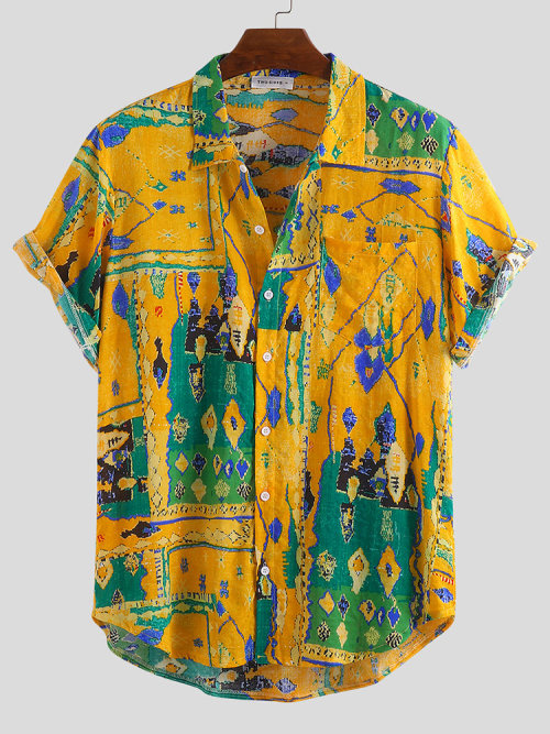 colorfultimetravelbeard:Mens Sunflower Oil Painting Floral Print Short Sleeve ShirtsCheck out HEREGe