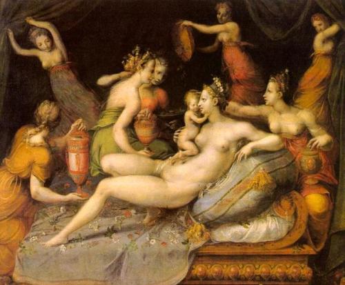 aphroditepandemos:Master of Flora (Italian, Fontainebleau, second half 16th century). The Birth of C