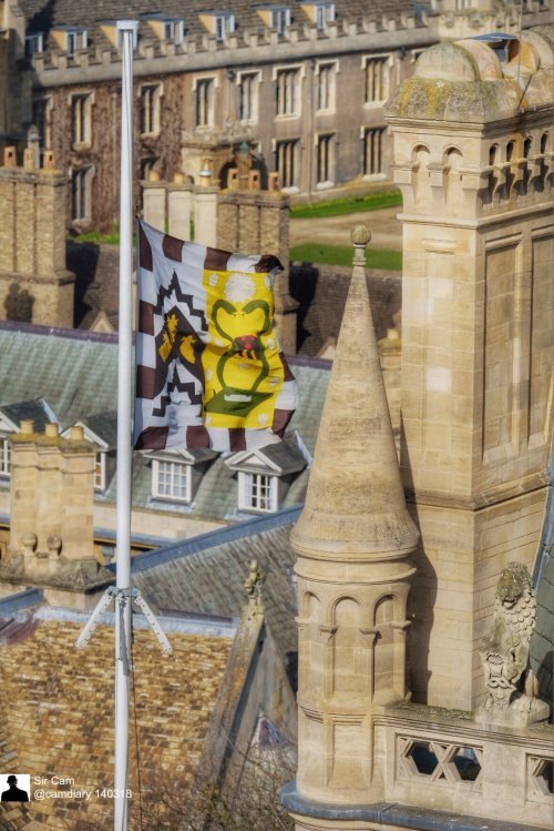 Flag of Gonville and Caius College, Cambridge, flown at half-mast  due to the death of Stephen Hawki