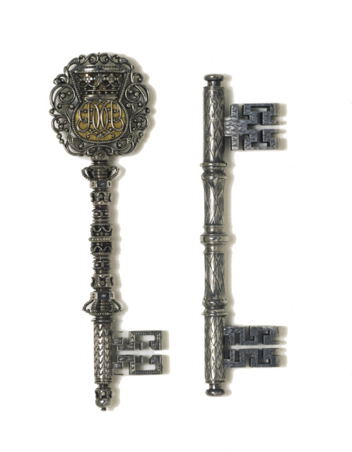 Michael Bastzin, key, 1613-65. London. Steel, engraved. Via V&amp;AThis key was a pass key enabling 