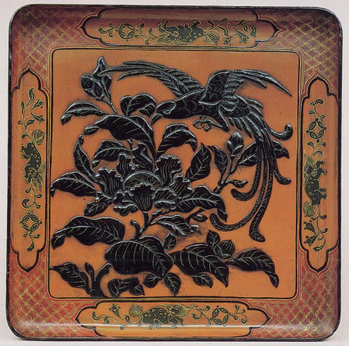 met-asian: Square tray with flower-and-bird decoration, 18th century, Metropolitan Museum of Art: As