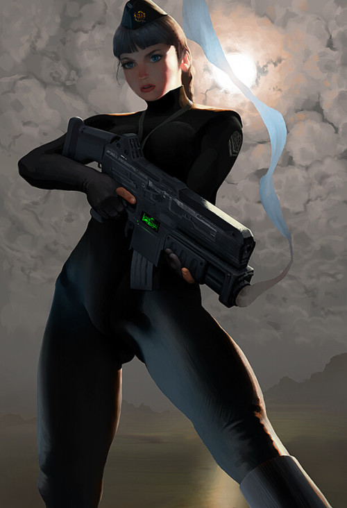 fantasy-scifi-art: Female soldier in black by Steven Stahlberg 