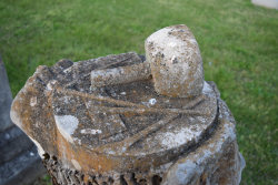 cemeteryconservation:One of the coolest headstones that I have seen in a while! The top of the log has stone carvers tools on it. I found out by the locals that the departed was a local stone carver and we found his signature on some of headstones in